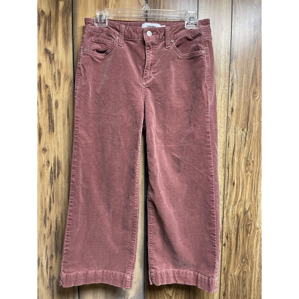 Sonoma Women's Wide Leg Cropped Corduroy Pants Size 6 Pink Mauve